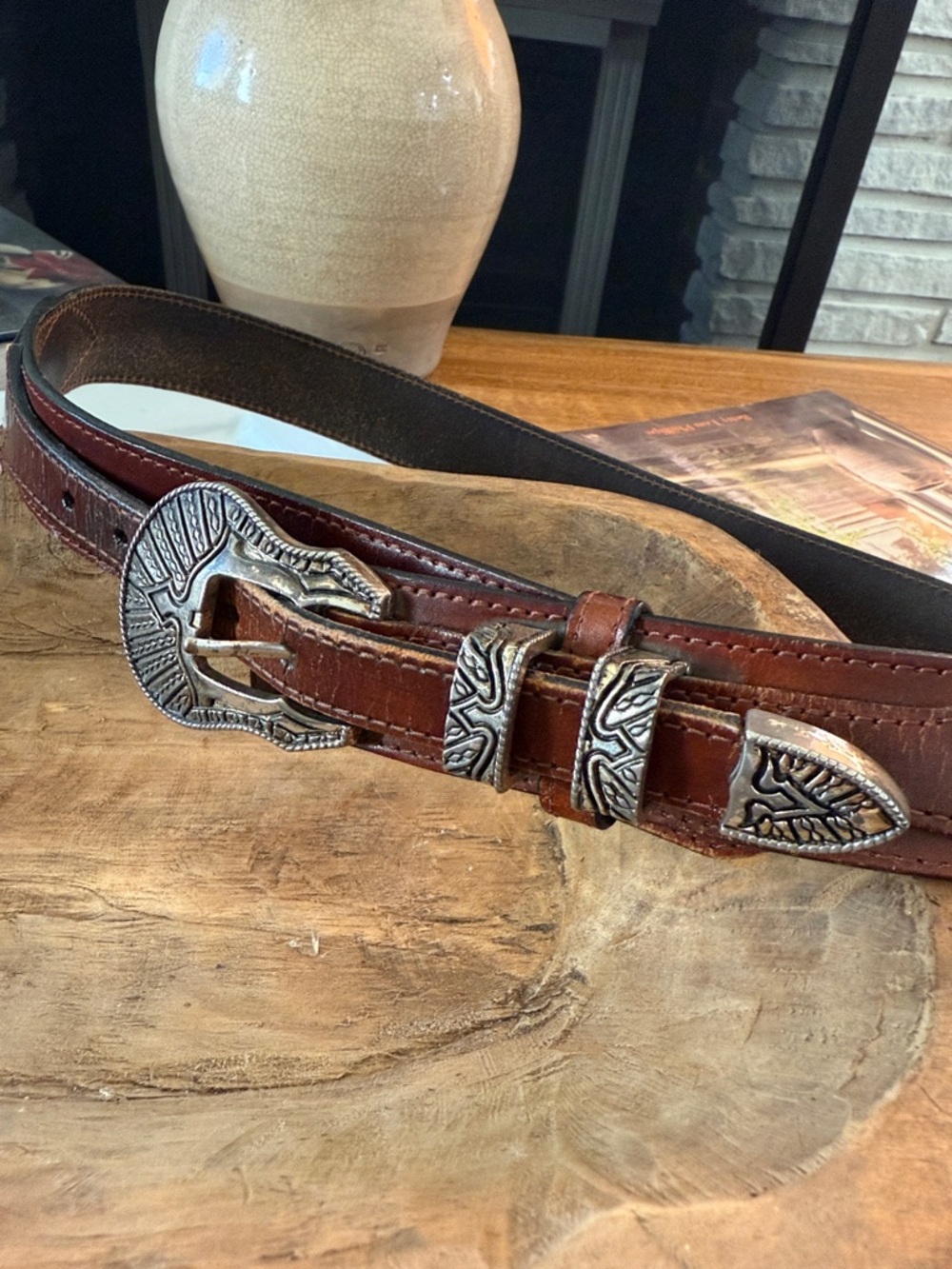 Vintage  Men’s Belt with Silver Buckle - Picture 4 of 6